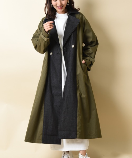 34 割引free レディース Mサイズ相当 カーキ ネイビー 良好品 コート トレンチコート デニム切替トレンチコート コート アウター レディースファッション ファッションfree レディース Mサイズ相当 カーキネイビー Intercontactservices Com