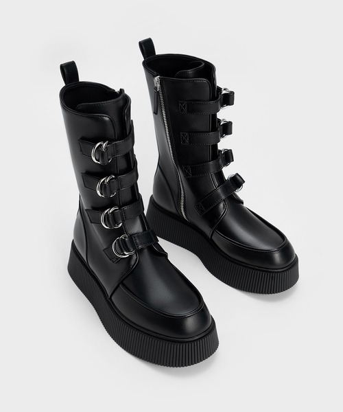 CHARLES&KEITH プラットフォーム　ブーツ CHARLES ＆ KEITH ブーツ ジップアップ プラットフォームカーフ