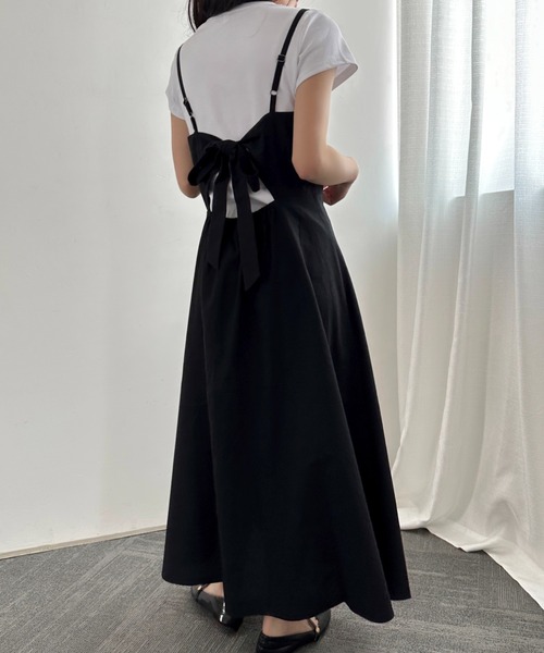 ECLIN ワンピース バックリボンキャミソールワンピース