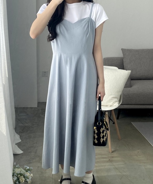 ECLIN ワンピース バックリボンキャミソールワンピース