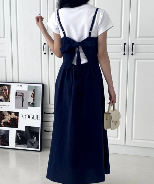 ECLIN ワンピース バックリボンキャミソールワンピース