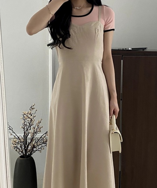 ECLIN ワンピース バックリボンキャミソールワンピース