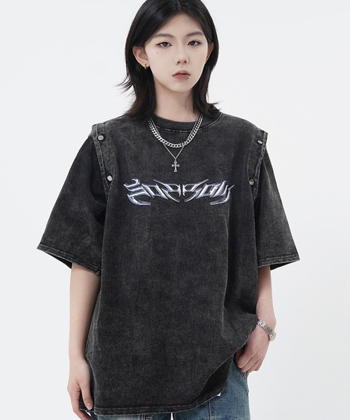 tシャツ 「ARULE/アルール」2WAYボタンスリーブピグメントビッグTEE「Y」「CN」 レディース メンズ