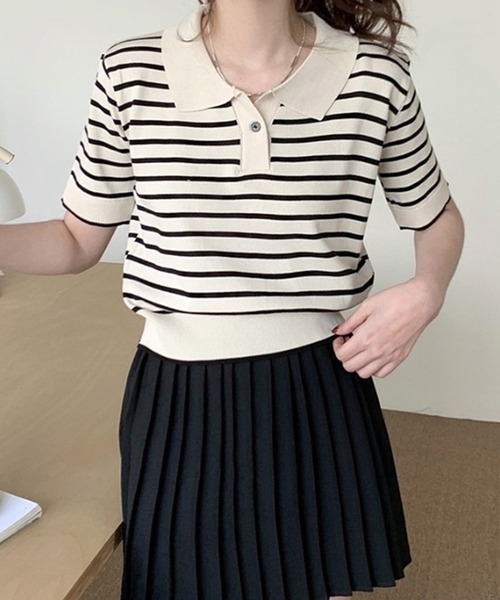ポロシャツ ポロ WOMENS 先染めボーダー 半袖ポロシャツ レディース Dewlily ポロシャツ ポロ 半袖ボーダーポロシャツ レディース
