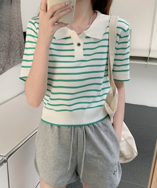 Dewlily ポロシャツ ポロ 半袖ボーダーポロシャツ レディース