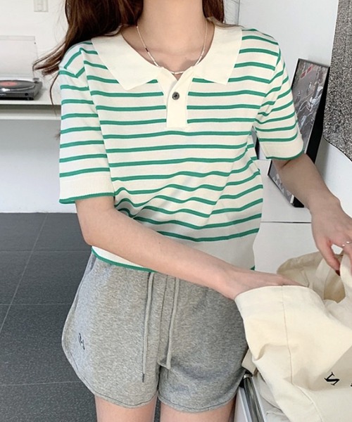 Dewlily ポロシャツ ポロ 半袖ボーダーポロシャツ レディース