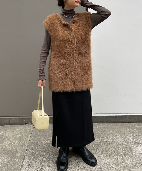 ベスト ジレ 2WAYシャギーニットベスト -手洗い可- レディース