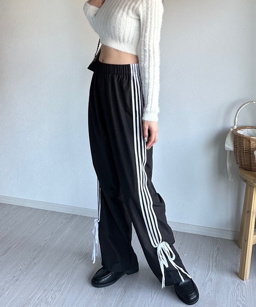 パンツ 「韓国っぽトレンドアイテム！」サイドリボントラックパンツ