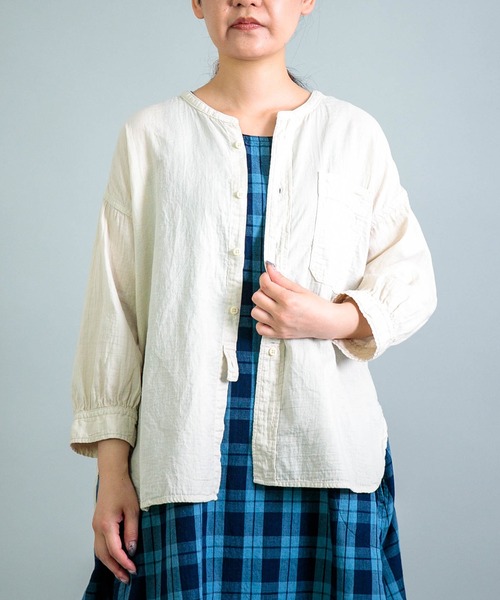 ブラウス シャツ 「OMNIGOD womens / オムニゴッド」 ダブルガーゼフレンチスリーブガーデナーシャツ レディース OMNIGOD womens / オムニゴッド] ダブルガーゼフレンチスリーブ