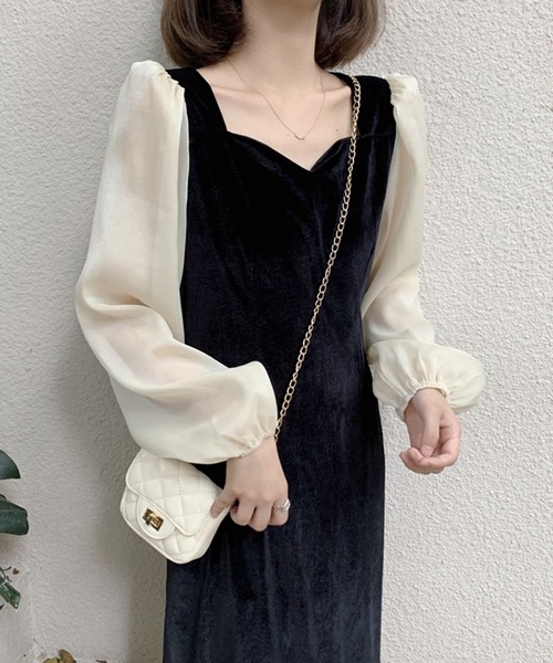 ベロア ショートワンピース XS〜2XL シアー ドレス ベロア ワンピース パーティー 黒 シースルー 韓国 S~2XL