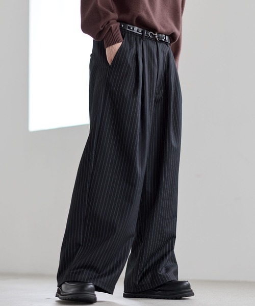 スラックス 2タックTRツイルワイドバギースラックス メンズ レディース