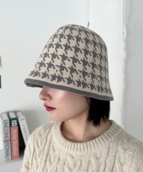 CLEA 帽子 ハット 千鳥柄ニットバケットハット レディース