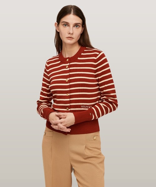 TOMMY HILFIGER カーディガン ミニストライプコットンクルー