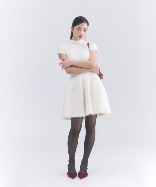 eimy istoire ワンピース フェザーヤーンフレアニットミニ