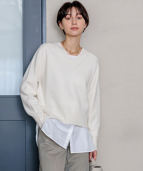 新品タグ付き✨ 23区　24SS 洗える ウールカシミヤVネックニット　38 洗える】ウールカシミヤ Vネック ニット / 23区 | ファッション