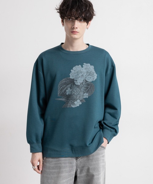 RAGEBLUE tシャツ フラワープリント/クルーネックテックスウェット