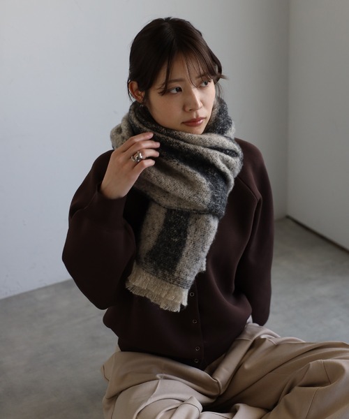 Bonjour Sagan マフラー ストール バイカラーウェーブ柄マフラー