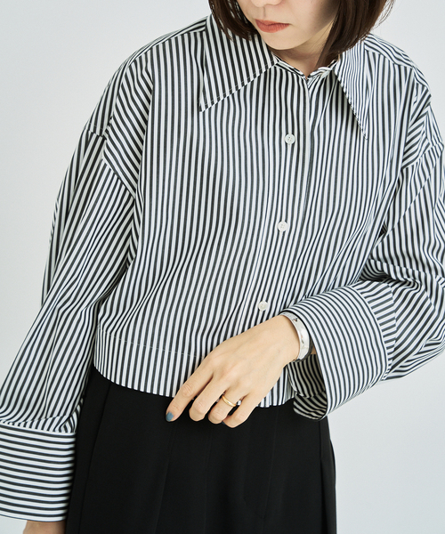 HARDY NOIR新品未使用タグ付きストライプクロップドカシュクールシャツ HARDY NOIR ブラウス シャツ 「追加」ストライプクロップド