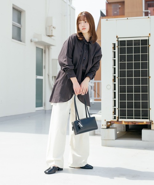 ブラウス シャツ ウエストベルトチェックシャツ レディース KBF ブラウス シャツ ウエストマークチェックシャツ レディース