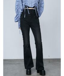 EMODA デニムパンツ リボンストリングフレアハイウエストパギンス xs EMODA ジーンズ デニム デニムパンツ リボンストリングフレア