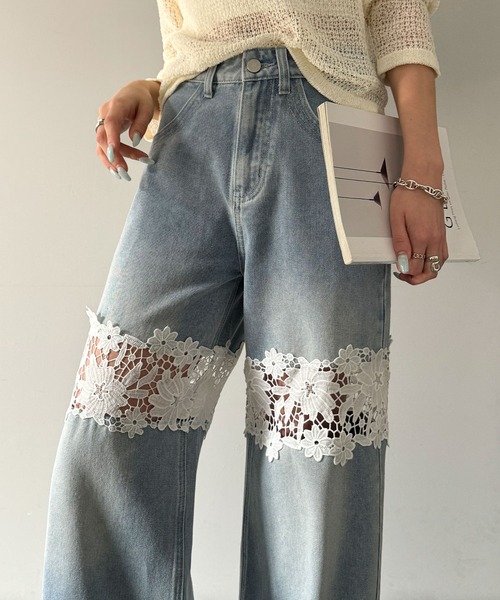 【DIESEL】花柄レース ワイドレッグ ジーンズ【送料関税込】 DIESEL】花柄レース ワイドレッグ ジーンズ【送料関税込