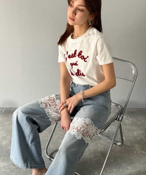 希少品◎ ドルチェ＆ガッバーナ　デニムパンツ　花柄レースプリント　現行モデル　L GEMEDA ジーンズ デニム デニムパンツ 花柄刺しゅうデニムパンツ