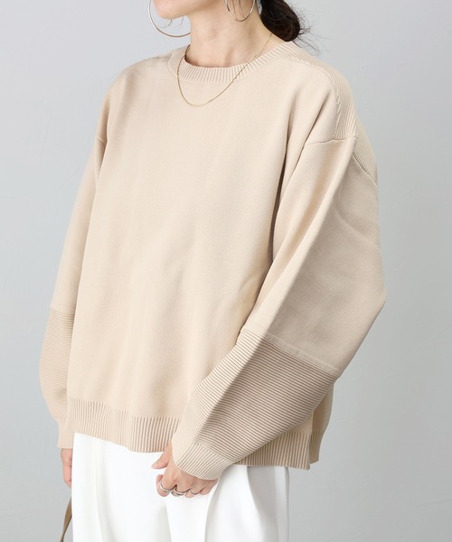 ニット セーター ジャガードｘガーター編みニットプルオーバー レディース