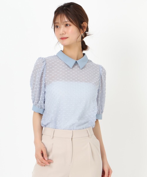 MACHATT マチャット ジャガードリボン　ブラウス　ホワイト　半袖 MISCH MASCH（ミッシュマッシュ） ブラウス シャツ 半袖 リボン