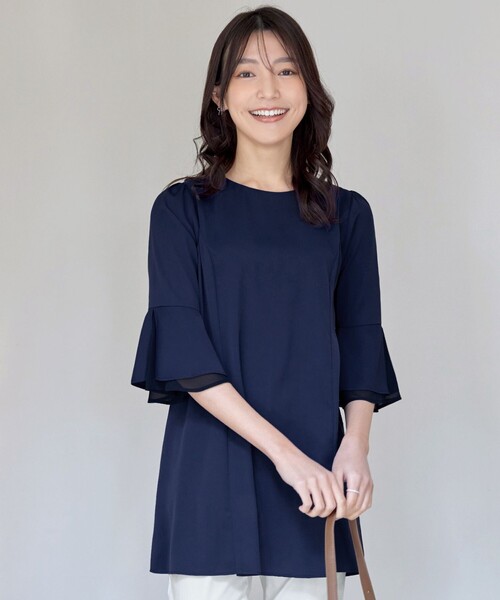 ブラウス シャツ シフォンフレア袖チュニックブラウス レディース