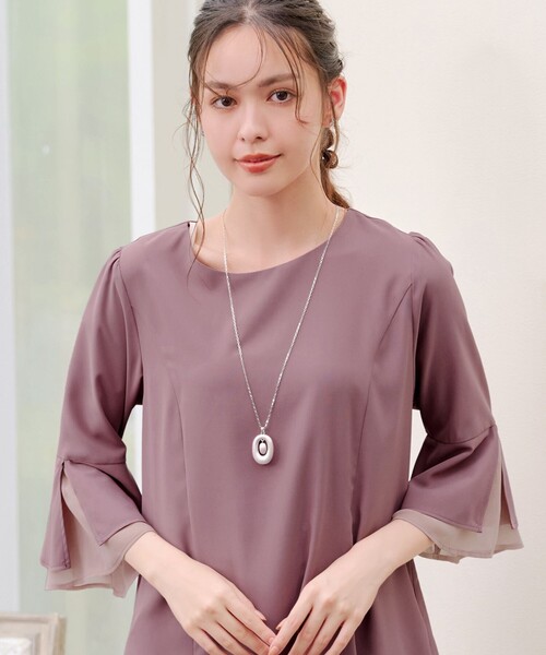 Tiaclasse ブラウス シャツ シフォンフレア袖チュニックブラウス