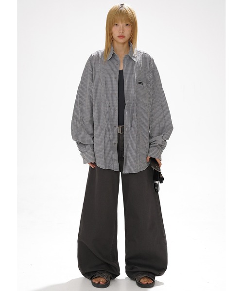 MASONPRINCE ユニセックス ワイドレッグデニム MASONPRINCE ジーンズ ワイドストレートシルエット ウォッシュ加工