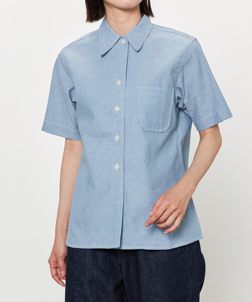 ブラウス シャツ ANATOMICA | シャンブレー オープンカラー半袖シャツ WOMEN レディース ANATOMICA ブラウス シャツ | シャンブレー オープンカラー半袖