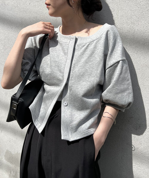 半額ストア LE'MAGE CAPRICIEUX tシャツ レディース 前開きパフトップス トップス