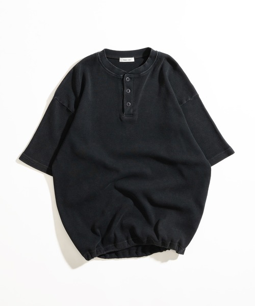 Adoon plain tシャツ Henry Neck Snow-Washed Thermal T