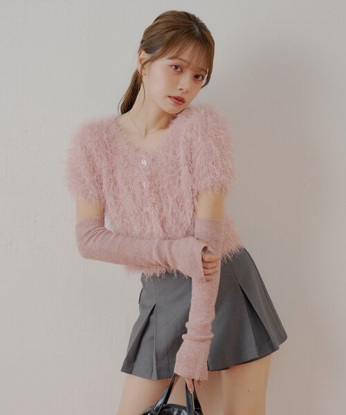 Chico ニット セーター リブアームウォーマー付シャギー半袖