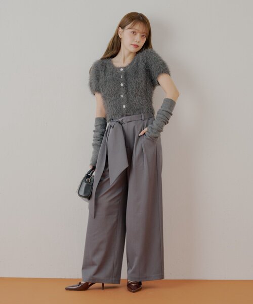 Chico ニット セーター リブアームウォーマー付シャギー半袖