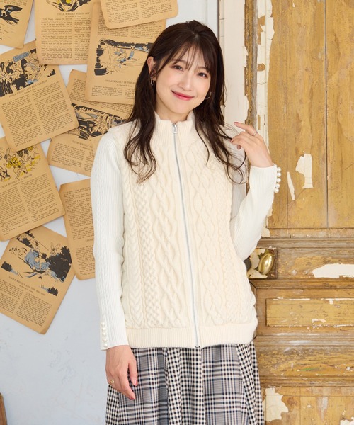 Rose Tiara（ローズティアラ） ベスト ジレ ケーブルニットドッキング
