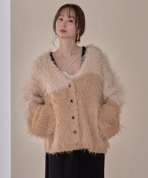 本日中価格　MIESROHE カールシャギーカーディガン　Lベージュ　FREE Amazon | カールシャギーニットカーデ MWND245005LBEGF | カーディガン