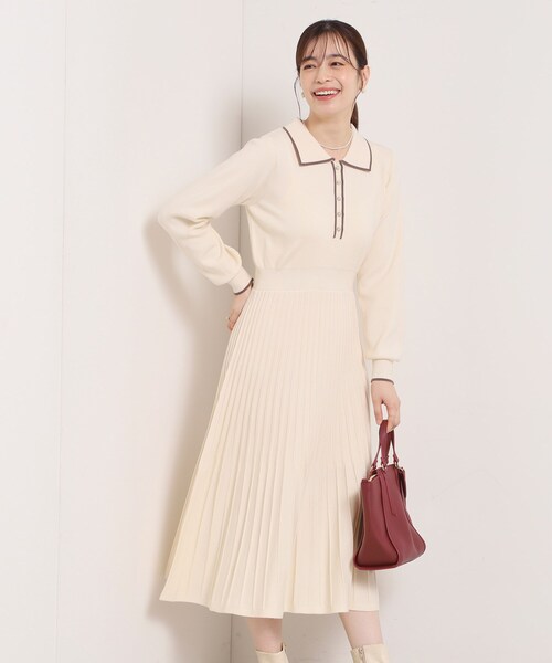 ITS'DEMO（イッツデモ） ワンピース 「手洗い可」ポロ襟ニットフレア