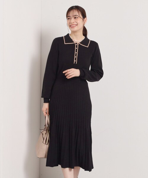 ITS'DEMO（イッツデモ） ワンピース 「手洗い可」ポロ襟ニットフレア