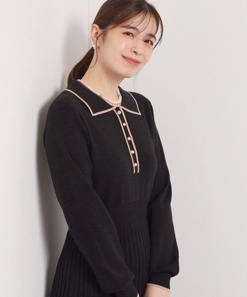 ITS'DEMO（イッツデモ） ワンピース 「手洗い可」ポロ襟ニットフレア