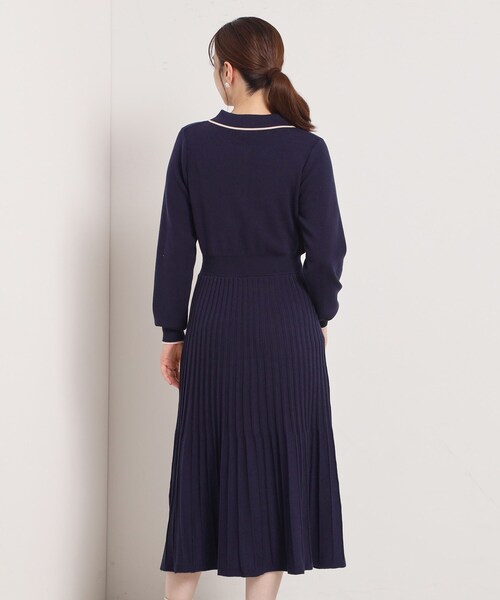 ITS'DEMO（イッツデモ） ワンピース 「手洗い可」ポロ襟ニットフレア