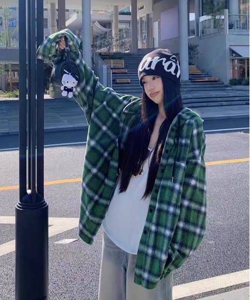 AsheKsha ブラウス シャツ 「新作」ジェンダーレス--チェック柄フード