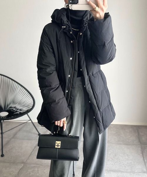 (美品) Emma Taylor ブラック ミドルダウンコート Emma Taylorノーカラーミドルダウンコート ブラック