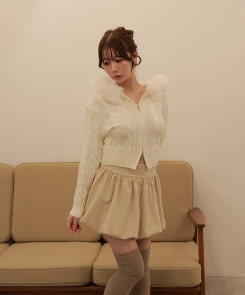 M DOLLY ニット セーター fur zip misty knit tops/ファージップ