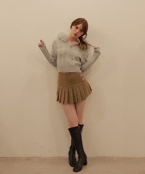M DOLLY ニット セーター fur zip misty knit tops/ファージップ