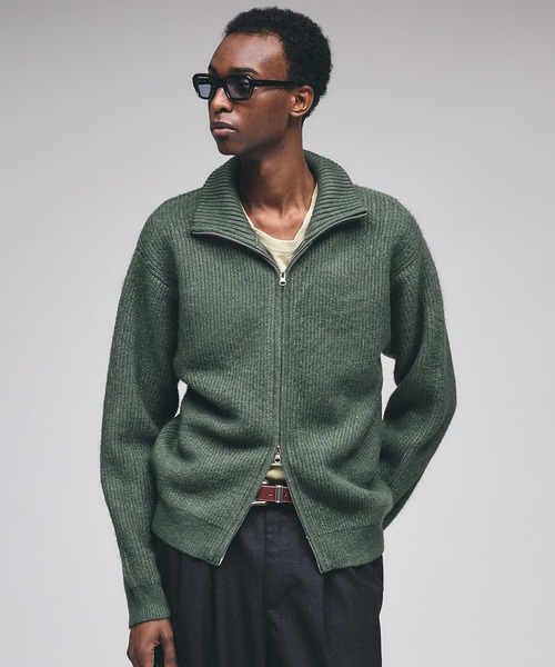 しょんしょんseventen完売ラッフルタフタニット Adoon plain セーター ニット Double Zip Drivers Knit / ダブルジップ