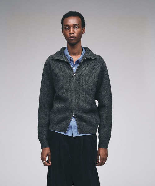 STONE  ネイビー ダブルジップアップセーター Adoon plain セーター ニット Double Zip Drivers Knit / ダブルジップ