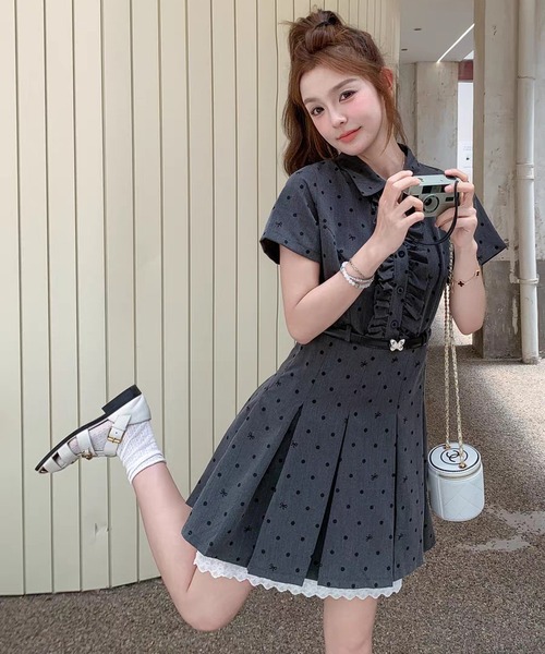 Rouje ドット柄 半袖 ワンピース MARNI AsheKsha ワンピース 韓国風レトロドット柄半袖ワンピース : ZOZOTOWN