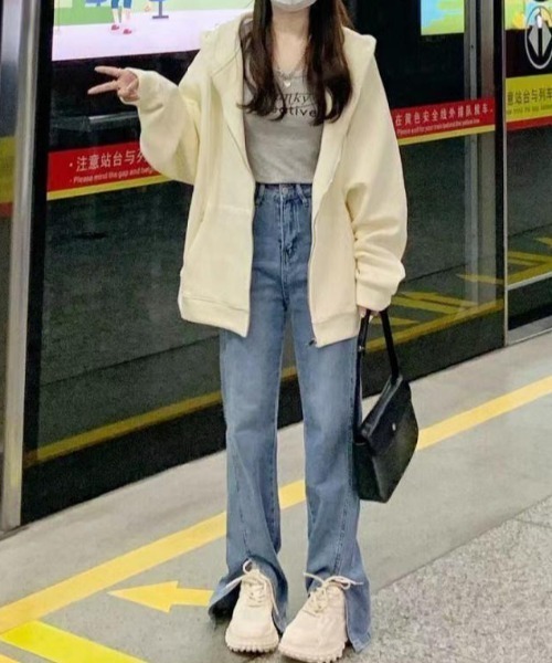 「cammie」 ジップアップパーカー L アイボリー レディース_画像8